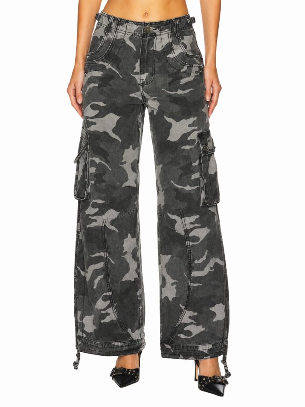 Jaded London Trooper Cargo Pants 28 Black Camo Wide Leg Y2K Gorpcore Rare NWT